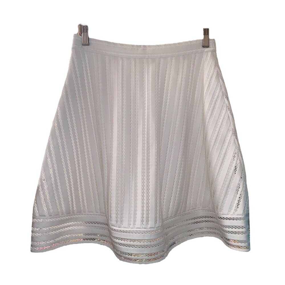 J. Crew White Laser Cut Lace A-Line Flare Lined Skirt 4